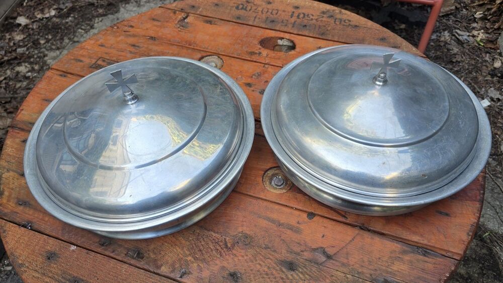 Vintage Communion Set Cup Tray & Ciborium Bread Tray Eucharist Aluminum